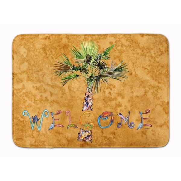 Carolines Treasures Welcome Palm Tree on Gold Machine Washable Memory Foam Mat 8709RUG - main